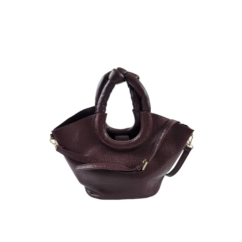 Anthropologie Ring Handle Crossbody Bag Burgundy Croc Embossed EUC